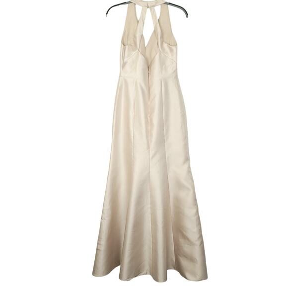 Alfred Sung Halter Satin Trumpet Gown Thigh High Slit, D761, Palomio, Size 6L - Picture 8 of 16